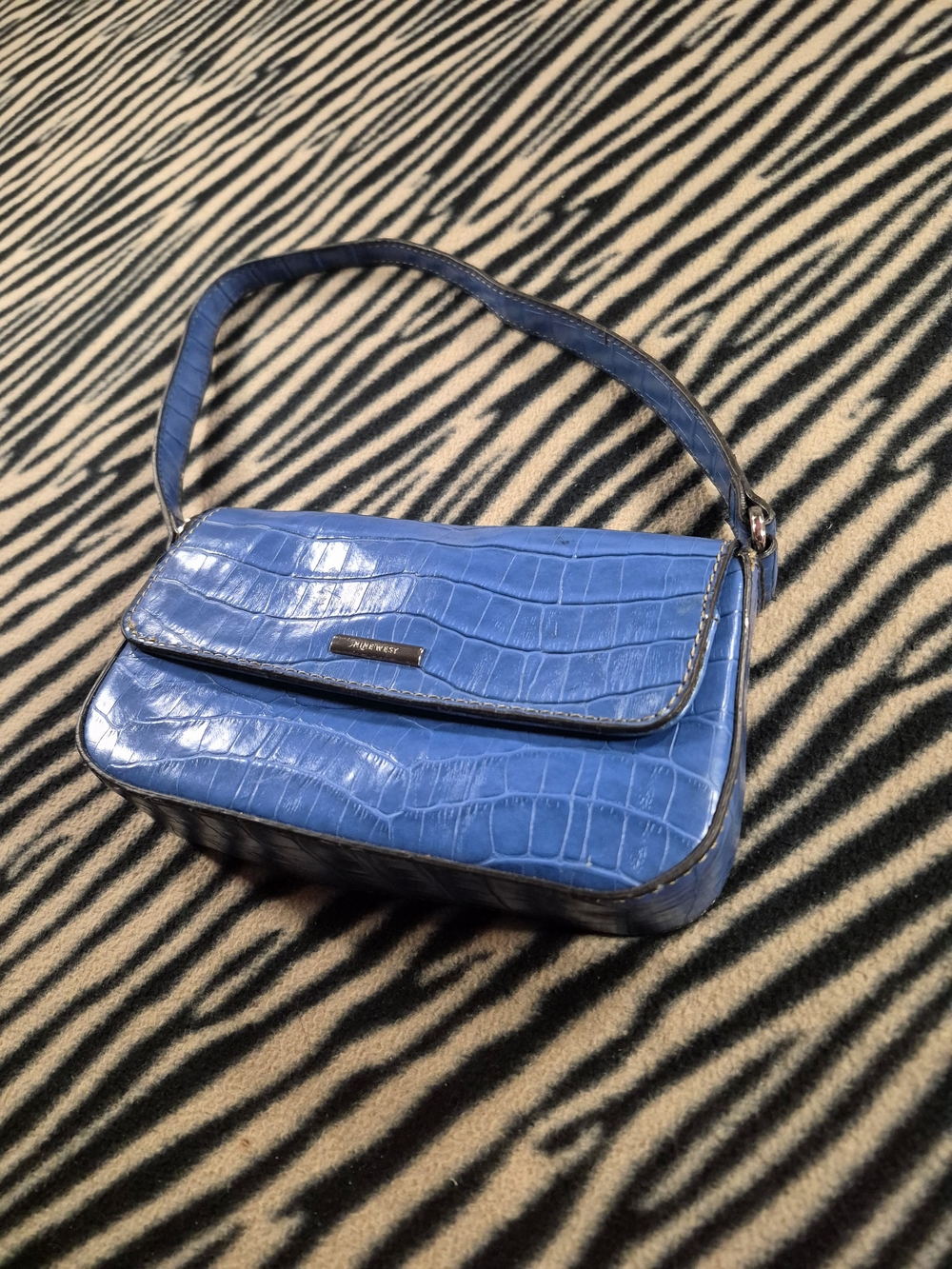 Nine West Accessories Blue Croc-Embossed Faux Leather Shoulder Bag NWOT